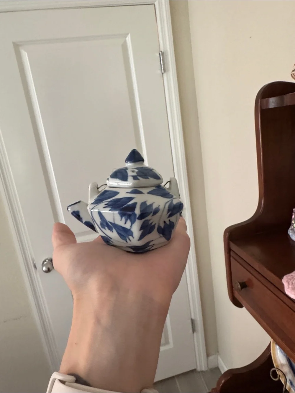 Pier 1 blue and white mini teapot